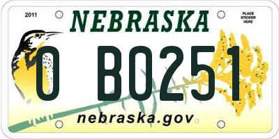NE license plate 0B0251