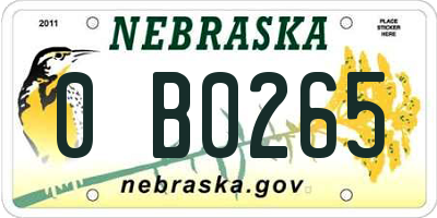 NE license plate 0B0265