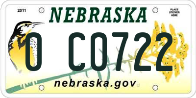 NE license plate 0C0722