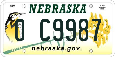 NE license plate 0C9987