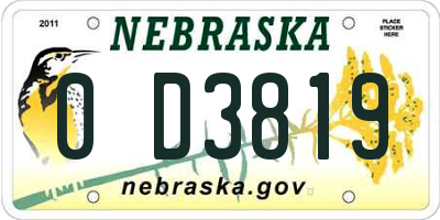NE license plate 0D3819