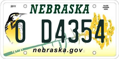NE license plate 0D4354