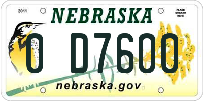 NE license plate 0D7600