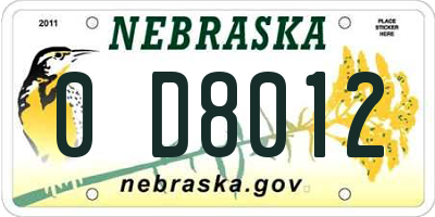 NE license plate 0D8012