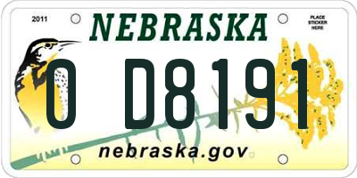 NE license plate 0D8191