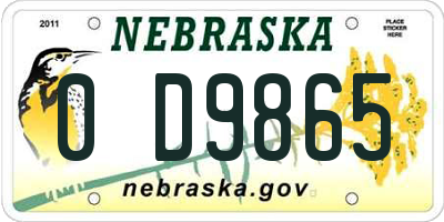 NE license plate 0D9865
