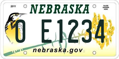 NE license plate 0E1234