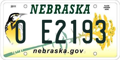 NE license plate 0E2193