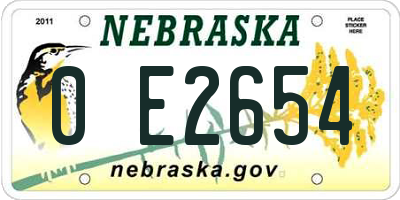 NE license plate 0E2654