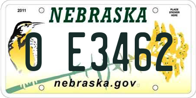 NE license plate 0E3462