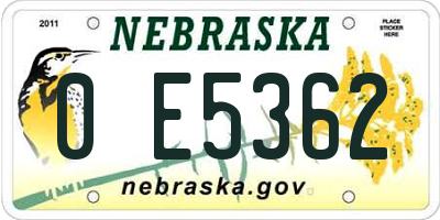 NE license plate 0E5362