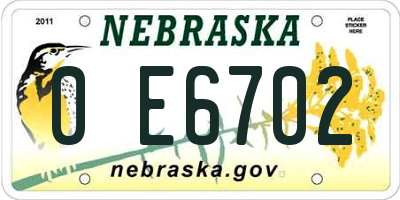 NE license plate 0E6702