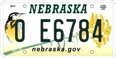 NE license plate 0E6784