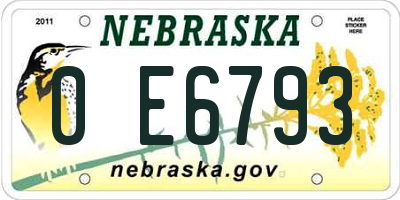 NE license plate 0E6793