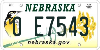 NE license plate 0E7543