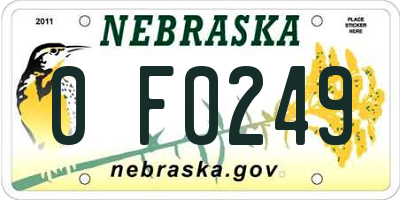 NE license plate 0F0249