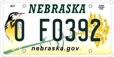 NE license plate 0F0392
