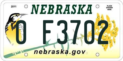 NE license plate 0F3702