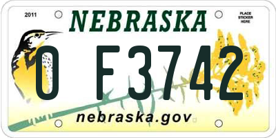 NE license plate 0F3742