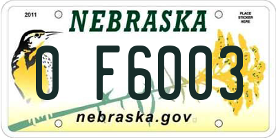 NE license plate 0F6003