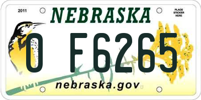 NE license plate 0F6265