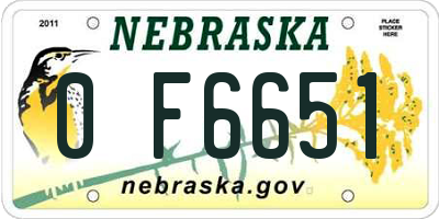 NE license plate 0F6651