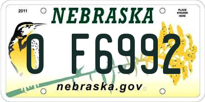 NE license plate 0F6992