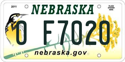 NE license plate 0F7020