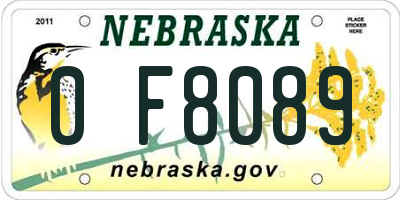 NE license plate 0F8089