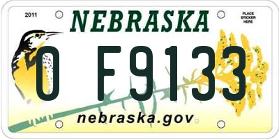 NE license plate 0F9133