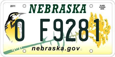 NE license plate 0F9281