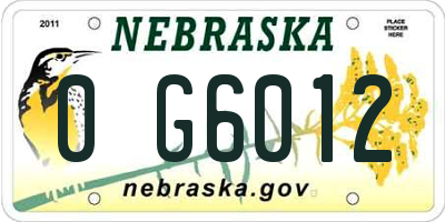 NE license plate 0G6012