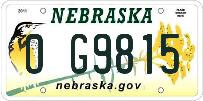 NE license plate 0G9815