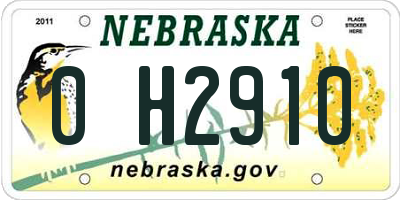 NE license plate 0H2910