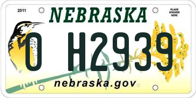 NE license plate 0H2939