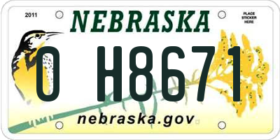 NE license plate 0H8671
