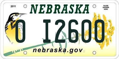 NE license plate 0I2600