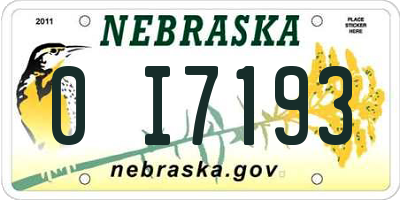 NE license plate 0I7193