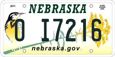NE license plate 0I7216