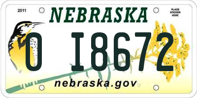 NE license plate 0I8672