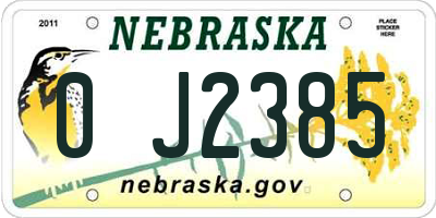NE license plate 0J2385