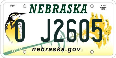 NE license plate 0J2605
