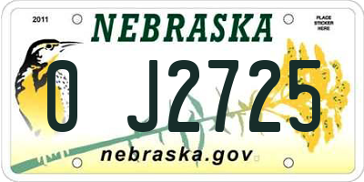 NE license plate 0J2725