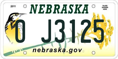 NE license plate 0J3125