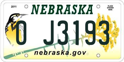 NE license plate 0J3193