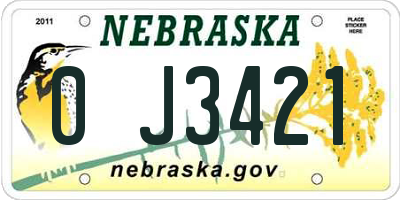 NE license plate 0J3421