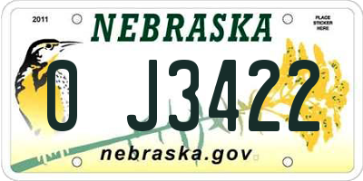 NE license plate 0J3422