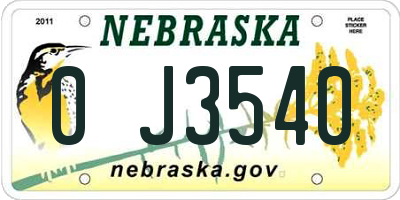 NE license plate 0J3540