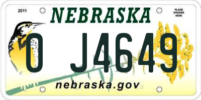 NE license plate 0J4649