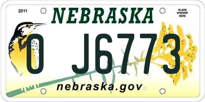 NE license plate 0J6773